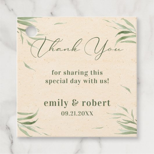 ほこりっぽい緑の葉ベージュクラフト紙 フェイバータグ (正面)