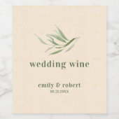 ほこりっぽい緑の葉ベージュクラフト紙 ワインラベル (シングルラベル)