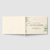 ほこりっぽい緑の葉、ベージュ紙、ありがとう ゲストブック (全面)