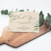 ほこりっぽい緑の葉、ベージュ紙、ありがとう サンキューカード