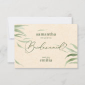 ほこりっぽい緑の葉、ベージュ紙、ありがとう サンキューカード (正面)