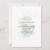 ほこりっぽい緑の金ゴールドユーカリ結婚カリ 招待状 (正面)