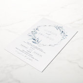 ほこりっぽい緑の銀の幾何素朴性結婚の 箔招待状 (回転した状態)