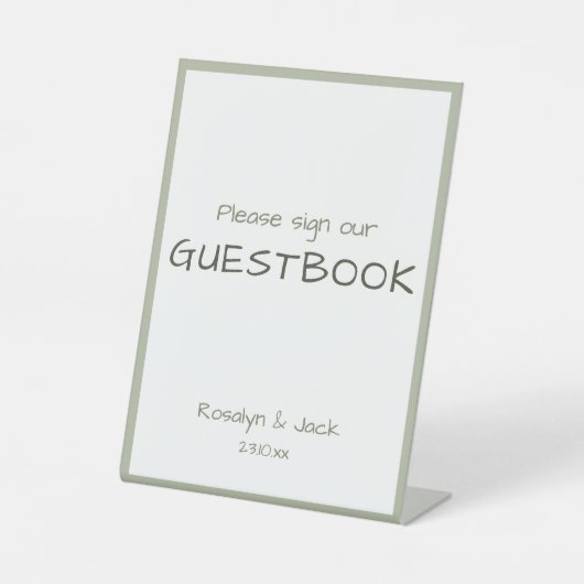 ほこりっぽい緑カジュアルの手書きゲストブック 台座サイン (正面)