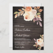 ほこりっぽい自然ピーチフローラオールインワン・ウッド結婚ズ 招待状 (正面)