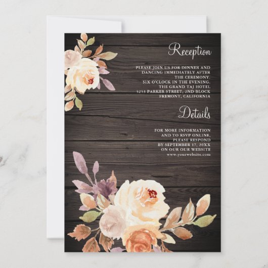 ほこりっぽい自然ピーチフローラオールインワン・ウッド結婚ズ 招待状 (裏面)