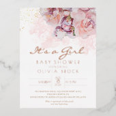 ほこりっぽい花ゴールドフォイルモダンベビーシャワー招待状 箔招待状ポストカード (正面)