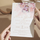 ほこりっぽい花ゴールドフォイルモダンベビーシャワー招待状 箔招待状ポストカード