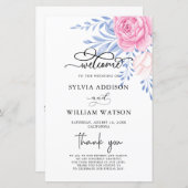 ほこりっぽい葉ブルー赤面ピンクローズ結婚の式 (正面/裏面)