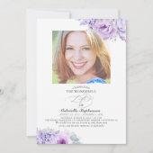 ほこりっぽい薄紫の花エレガント葬儀写真 招待状 (正面)