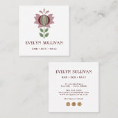 ほこりっぽい薄紫フォークアート花の正方形の名刺 スクエア名刺 (正面/裏面)