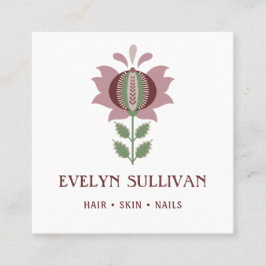 ほこりっぽい薄紫フォークアート花の正方形の名刺 スクエア名刺