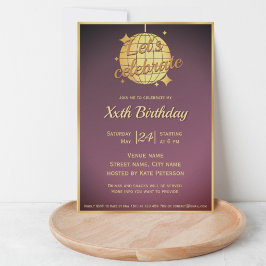 ほこりっぽい薄紫金ゴールドディスコボール誕生日パーティー 招待状