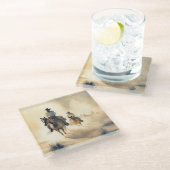 ほこりっぽい西水色「夜明けのライダー」 ガラスコースター (アングル)