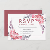ほこりっぽい赤い水色の春花のフローラ結婚の 出欠カード (正面/裏面)