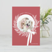 ほこりっぽい赤と白のクリスマスリースミニマル写真 シーズンカード (スタンド正面)