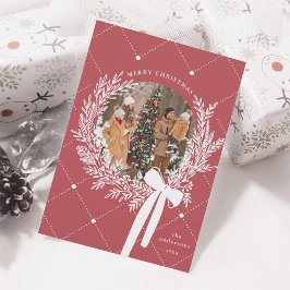 ほこりっぽい赤と白のクリスマスリース写真 シーズンカード