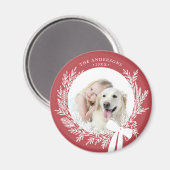 ほこりっぽい赤と白シンプルのクリスマスリース写真 マグネット (正面/裏面)