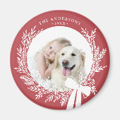 ほこりっぽい赤と白シンプルのクリスマスリース写真 マグネット (正面)