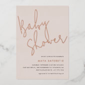 ほこりっぽい赤面トープ極小主義スクリプトベビーシャワー 箔招待状 (正面)