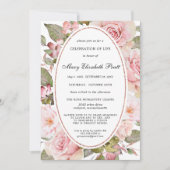 ほこりっぽい赤面ピンクフローラお祝いオブライフインヴィータ 招待状 (正面)