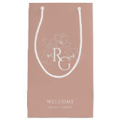 ほこりっぽい赤面ピンク | シック・モノグラム結婚・ウェルカム スモールペーパーバッグ (正面)