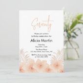 ほこりっぽい赤面フラワーパームリーフボホ誕生日 招待状 (スタンド正面)