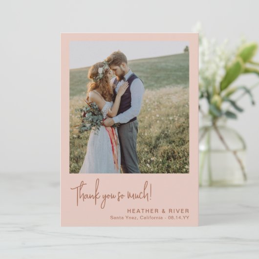 ほこりっぽい赤面ロマンパーソナライズされたコフォト結婚ズ サンキューカード (スタンド正面)