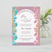 ほこりっぽい輝くピンクとブルーのマカロンジェンダーが明らかにする 招待状 (スタンド正面)