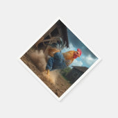 ほこりっぽい農場で雄鶏を突っ張る スタンダードカクテルナプキン (角)