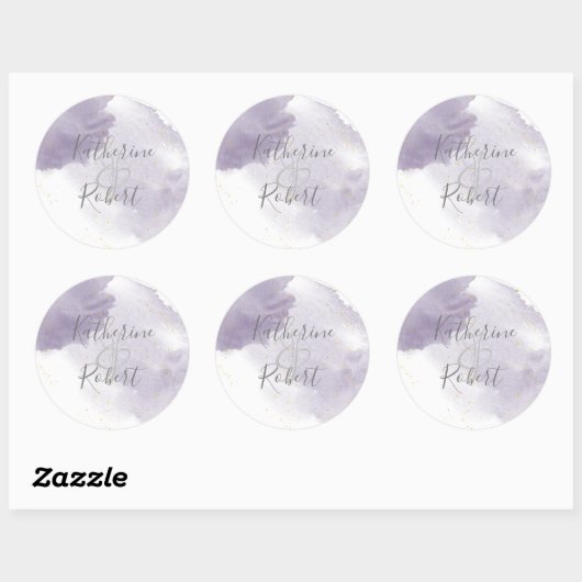 ほこりっぽい金ゴールドとパープル結婚のモノグラムのステッカー ラウンドシール (シート)