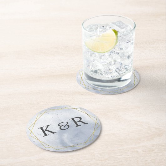 ほこりっぽい金ゴールドとブルー結婚ズ ラウンドペーパーコースター (インサイチュ)