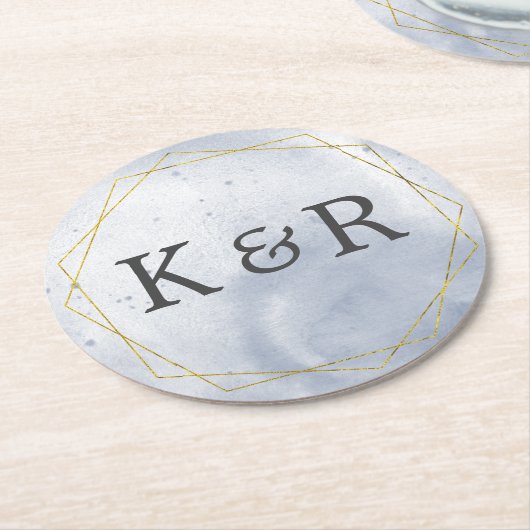 ほこりっぽい金ゴールドとブルー結婚ズ ラウンドペーパーコースター (アングル)