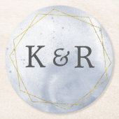 ほこりっぽい金ゴールドとブルー結婚ズ ラウンドペーパーコースター (正面)
