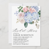 ほこりっぽい青あじさいピンクのバラブライダルシャワー 招待状 (正面)