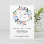 ほこりっぽい青あじさいピンクのバラブライダルシャワー 招待状 (スタンド正面)