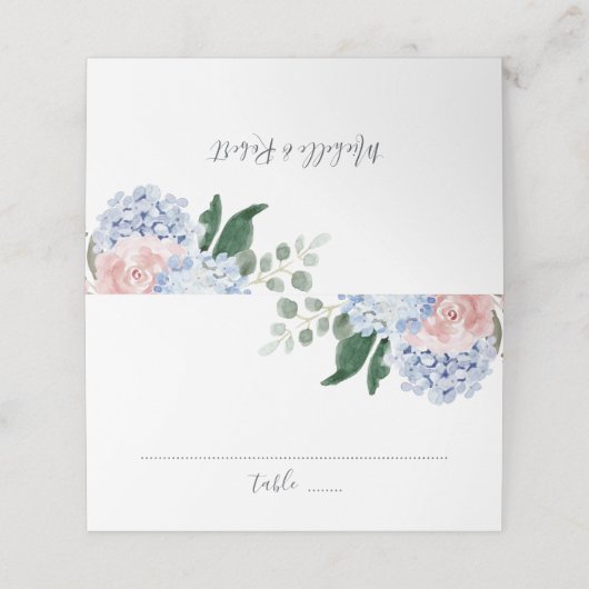 ほこりっぽい青あじさいピンクのバラ座席表 プレイスカード (外部開封)