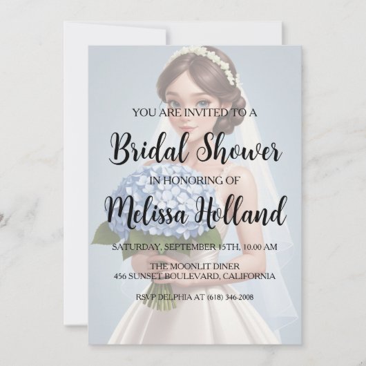 ほこりっぽい青あじさいブライダルシャワー招待状 招待状 (正面)