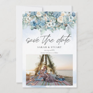 ほこりっぽい青あじさい写真QRコード日付を保存 招待状