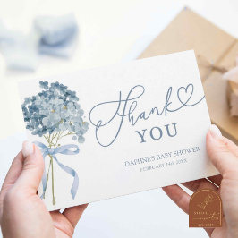 ほこりっぽい青あじさい赤ちゃんシャワー サンキューカード