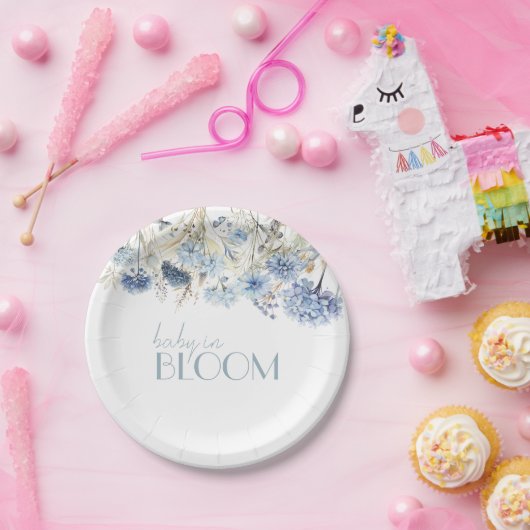 ほこりっぽい青あじさい野の花ベイビーシャワー ペーパープレート (パーティー)
