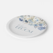 ほこりっぽい青あじさい野の花ベイビーシャワー ペーパープレート (アングル)