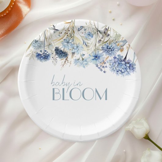ほこりっぽい青あじさい野の花ベイビーシャワー ペーパープレート