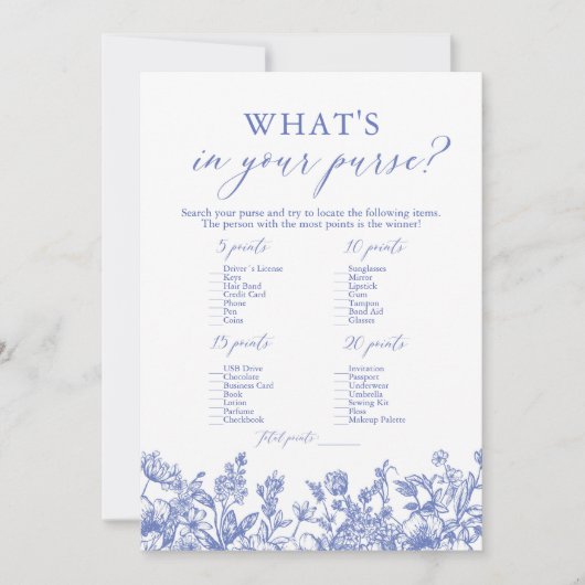 ほこりっぽい青あなたの財布のブライダルシャワーゲーム 招待状 (正面)
