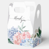 ほこりっぽい青いアジサイのパステル結婚ピンクのバラ フェイバーボックス (オープン)