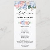 ほこりっぽい青いアジサイのパステル結婚ピンクのバラ プログラム (正面)