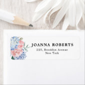 ほこりっぽい青いアジサイのパステル結婚ピンクのバラ ラベル (インサイチュ)