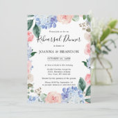 ほこりっぽい青いアジサイのピンクのバラのリハーサルディナー 招待状 (スタンド正面)