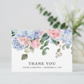 ほこりっぽい青いアジサイバラ結婚の記念日 サンキューカード (スタンド正面)