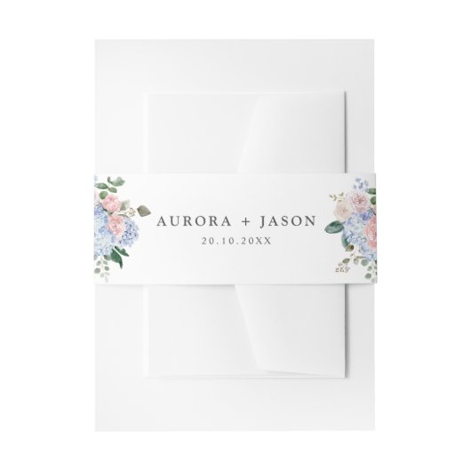 ほこりっぽい青いアジサイフローラファーストネーム結婚ズ 招待状ベリーバンド (正面例)